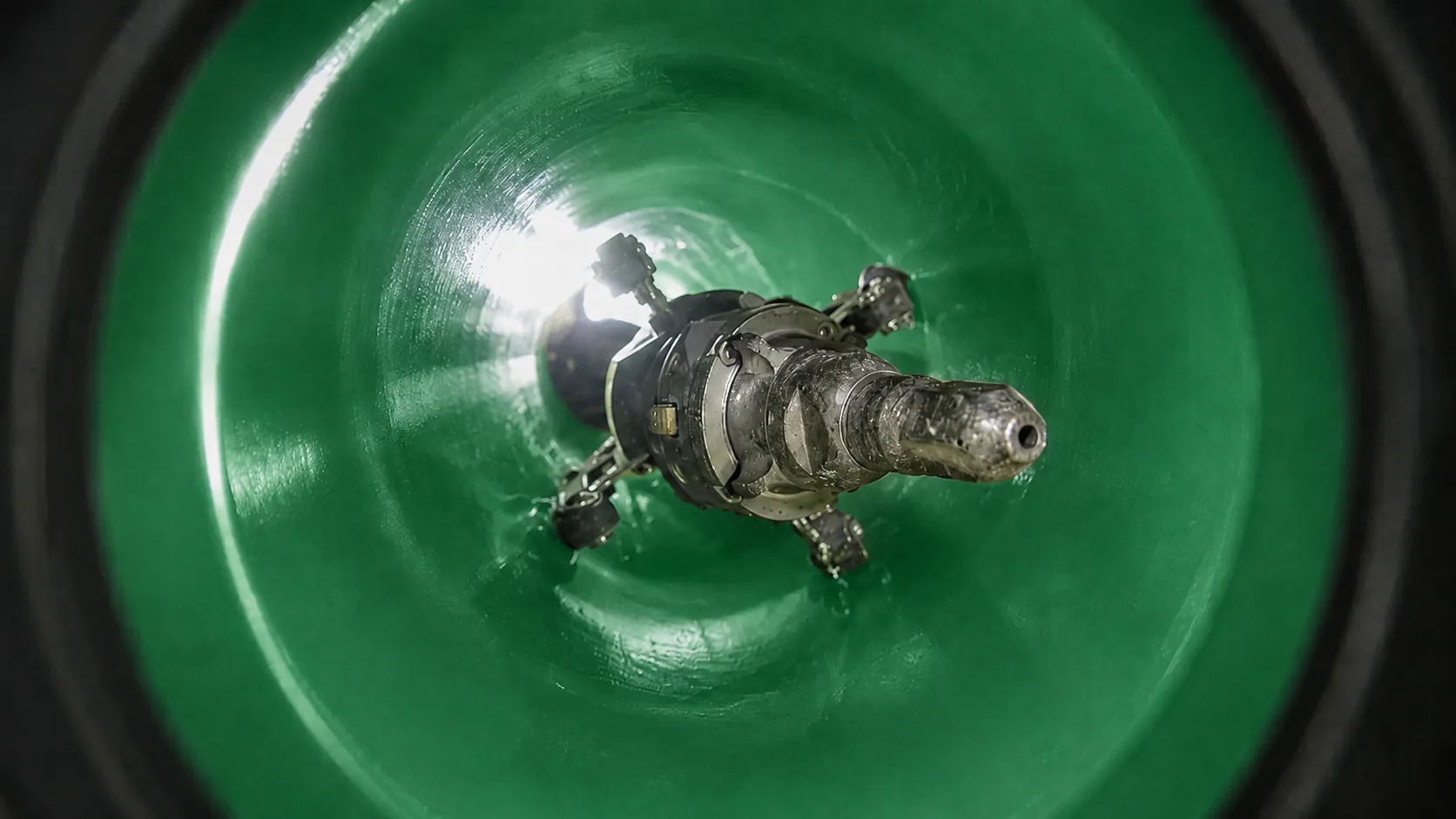 Beton wird aus einer Rohrleitung gefräst