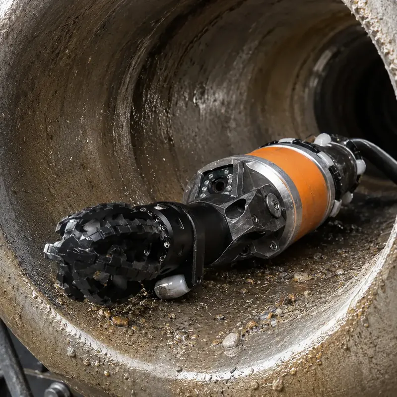 Kanal-Fräsroboter bei Fräsarbeiten in einer Leitung