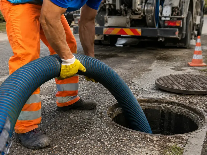 Saugarbeiten an einem Schacht auf einem Betriebsgelände