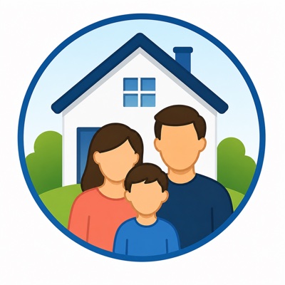 Illustration: Familie vor einem Einfamilienhaus