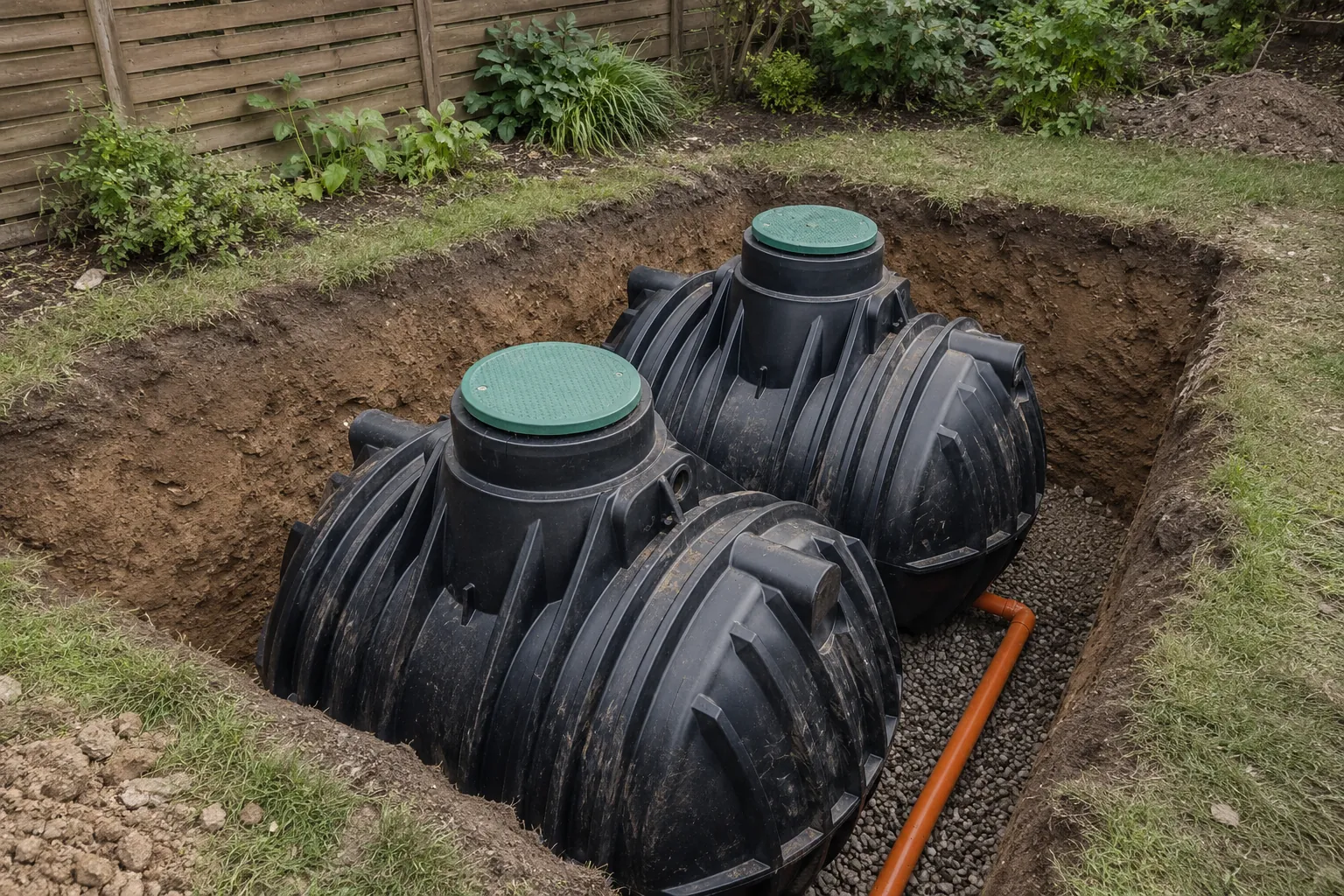 Zisterne beim Einbau im Garten